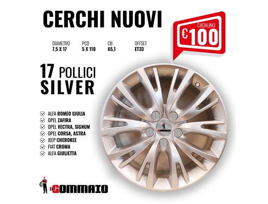 Cerchi in lega Nuovi 17 Pollici SILVER, Alfa, Opel, Jeep 