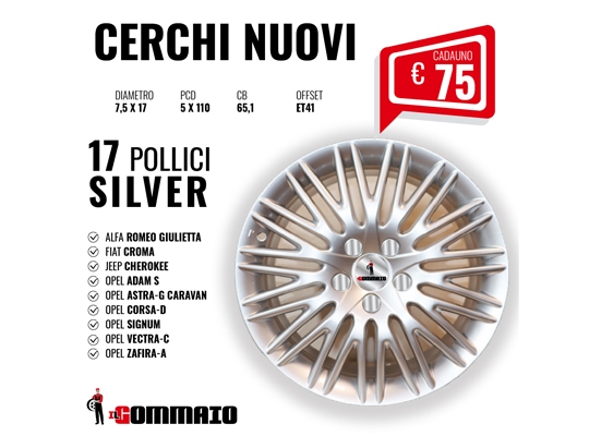 Cerchi in lega Nuovi 17 Pollici SILVER, Alfa, Fiat, Jeep 