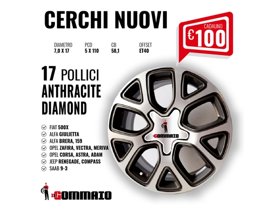 Cerchi in lega Nuovi 17 Pollici ANTHRACITE DIAMOND FIAT 